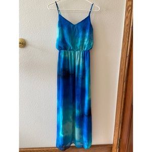Lush Blue Watercolor Maxi Dress